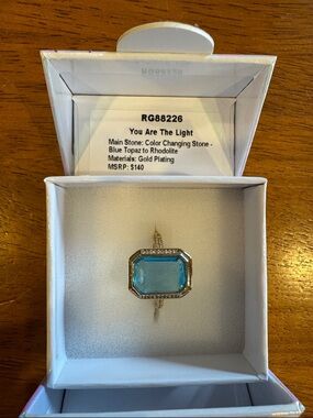Bomb Party Mental Health ring. Gold-Plated Ring with Blue Color-Changing Stone